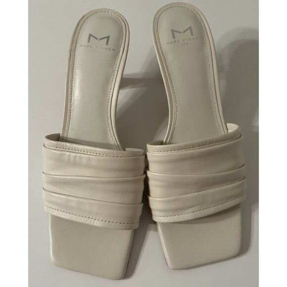 Marc Fisher ltd Caleno Leather Open Toe Kitten Heel Sandals Women Size 8 Ivory - Picture 2 of 8